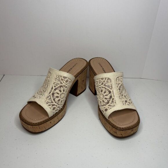 Lucky Brand Women's Talvy Macrame Platform Sandals Slides Cork Lace Womens - Picture 5 of 9